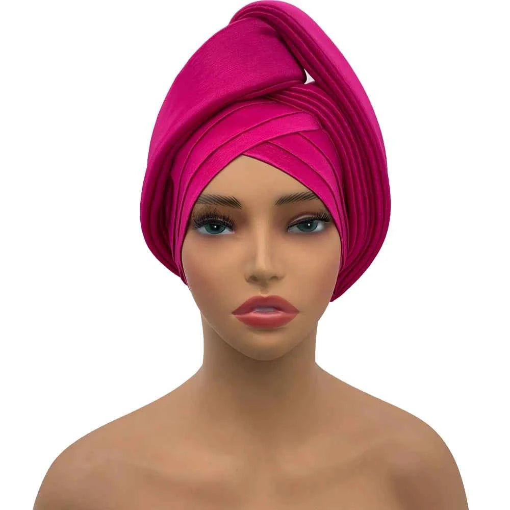 Nigeria Raw Silk Autogele Headtie Wedding Party Headwear Turbante African Lady Head Wraps Knoted Turban Cap for Women