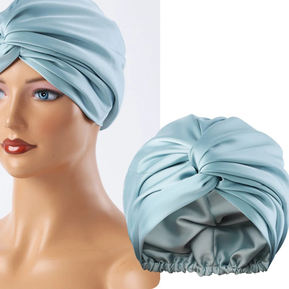 Unisex Solid-Color Adjustables Silk Satins Hair Bonnets High Elasticity Soft Sleep Cap For Women Men - NamafadStore