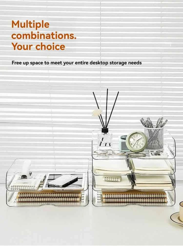 Transparent document storage rack, desktop storage rack, office book table storage box, organizer box