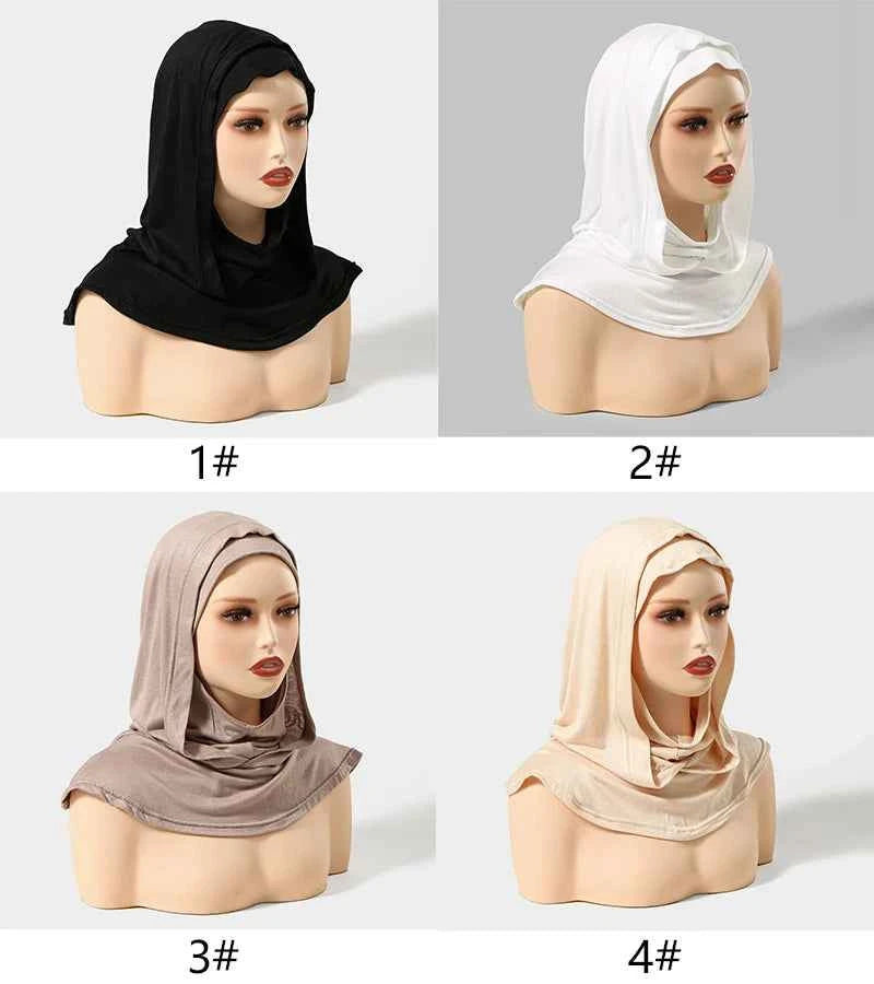 Ramadan New Jersey Hijab Caps for Muslim Women UnderCap Instant Hijab Inner Cap Stretch Turban Hood And Matching Headband In One