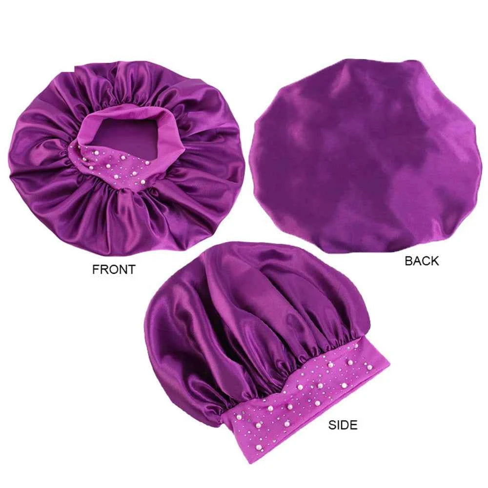 Newly Satin Sleep Cap Rhinestone Sleeping Bonnet Women Hat Night Hair Care Salon Shower Makeup Headband Muslim Hijab Head Cover