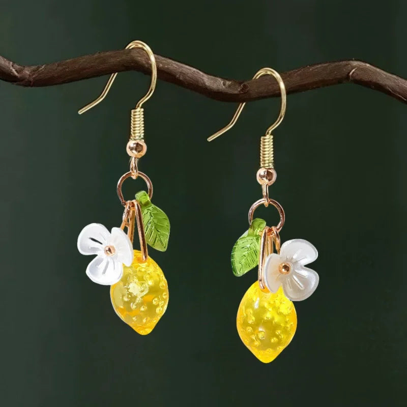 New Fashion Fruit Transparent Pearl Colored Lemon Earrings  Y2k for Girls Women Children Party Birthday Gift Lovely Jewelry