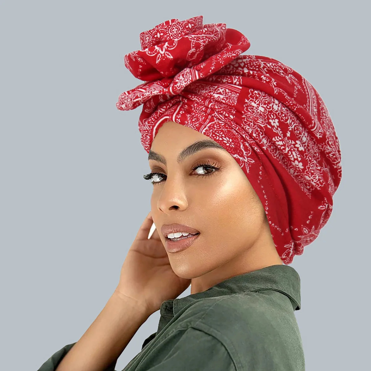 New African Women Print Turban Flower Beanies Bonnet Muslim Hijab Headscarf Hair Loss Head Wrap Bandanas Headband Turbante Mujer - NamafadStore