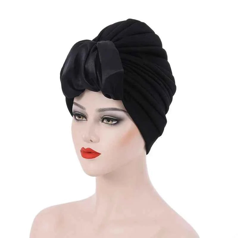 Fashion Satin Croissant Ruffled Turban Caps for Women African Head Wraps Nigeria Wedding Party Headpiece Muslim Headscarf Bonnet