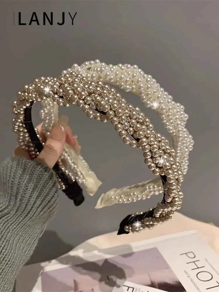 Korean retro pearl hair accessories headband for women pressed hair hairpin sweet and versatile women's hair bands going out