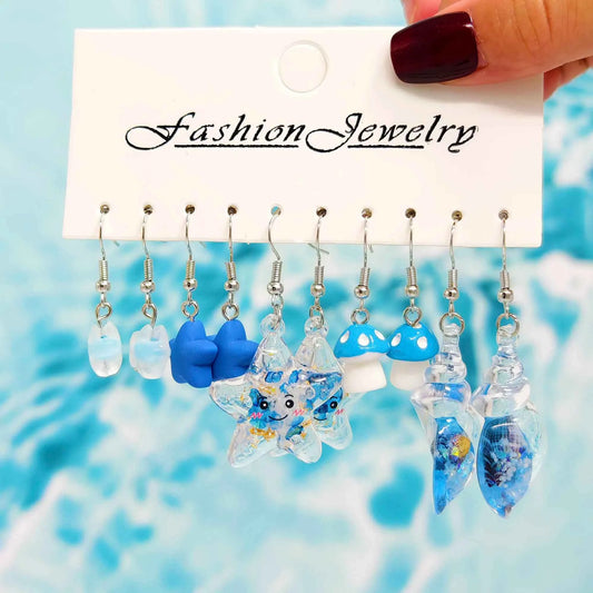 Mushroom starfish pentagram conch simulation funny food stick ice night light earring set