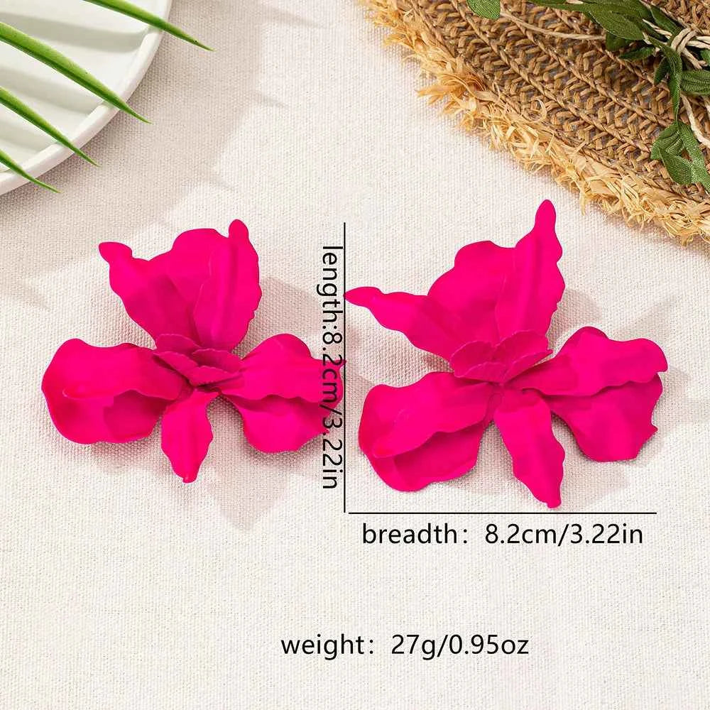 Exaggerated Large Size Spray Paint Flower Stud Earrings For Women Girls Holiday Party Gift Fashion Jewelry Ear Accessories DE049