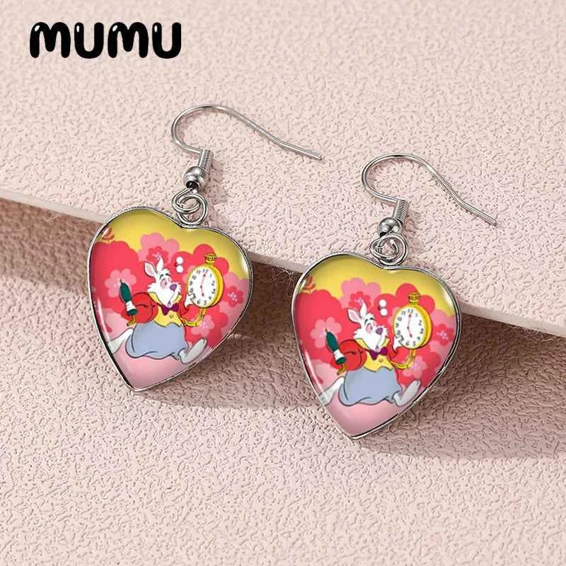 2024 New Alice in Wonderland Dangle Earring Heart Shaped Earrings Handmade Glass Dome Jewelry Gifts Fans