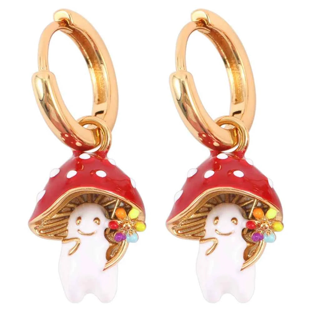 Makersland Unique Earring For Women Cute Mushroom Hoops Gold Color Sweet Butterfy Bee Earrings Trendy Designer Jewelry Luxury