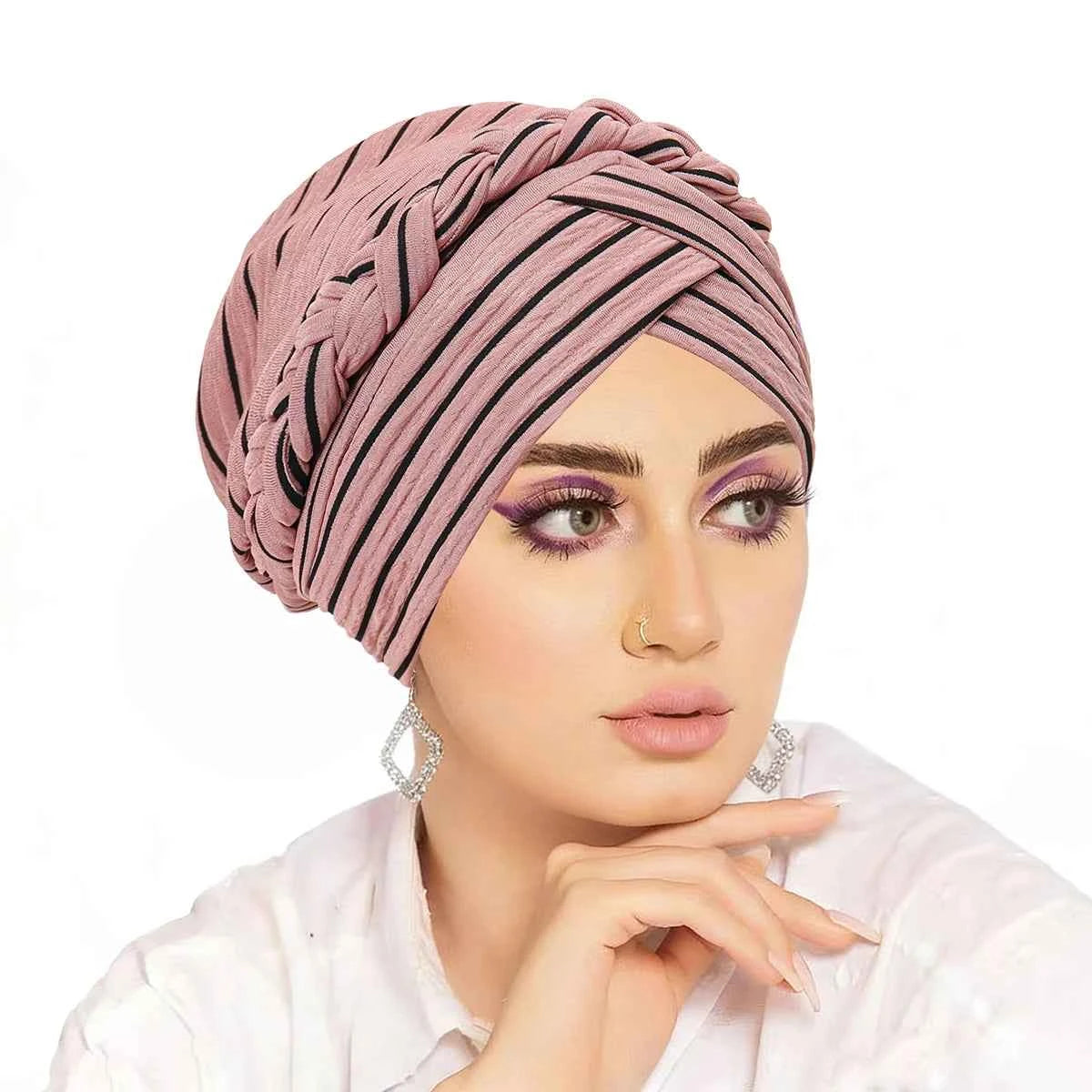 Ramadan Women Muslim Fashion Braid Turban Hijab Soft Strech Headwrap Chemo Headscarf Hair Cover Wrap Islamic Headwear