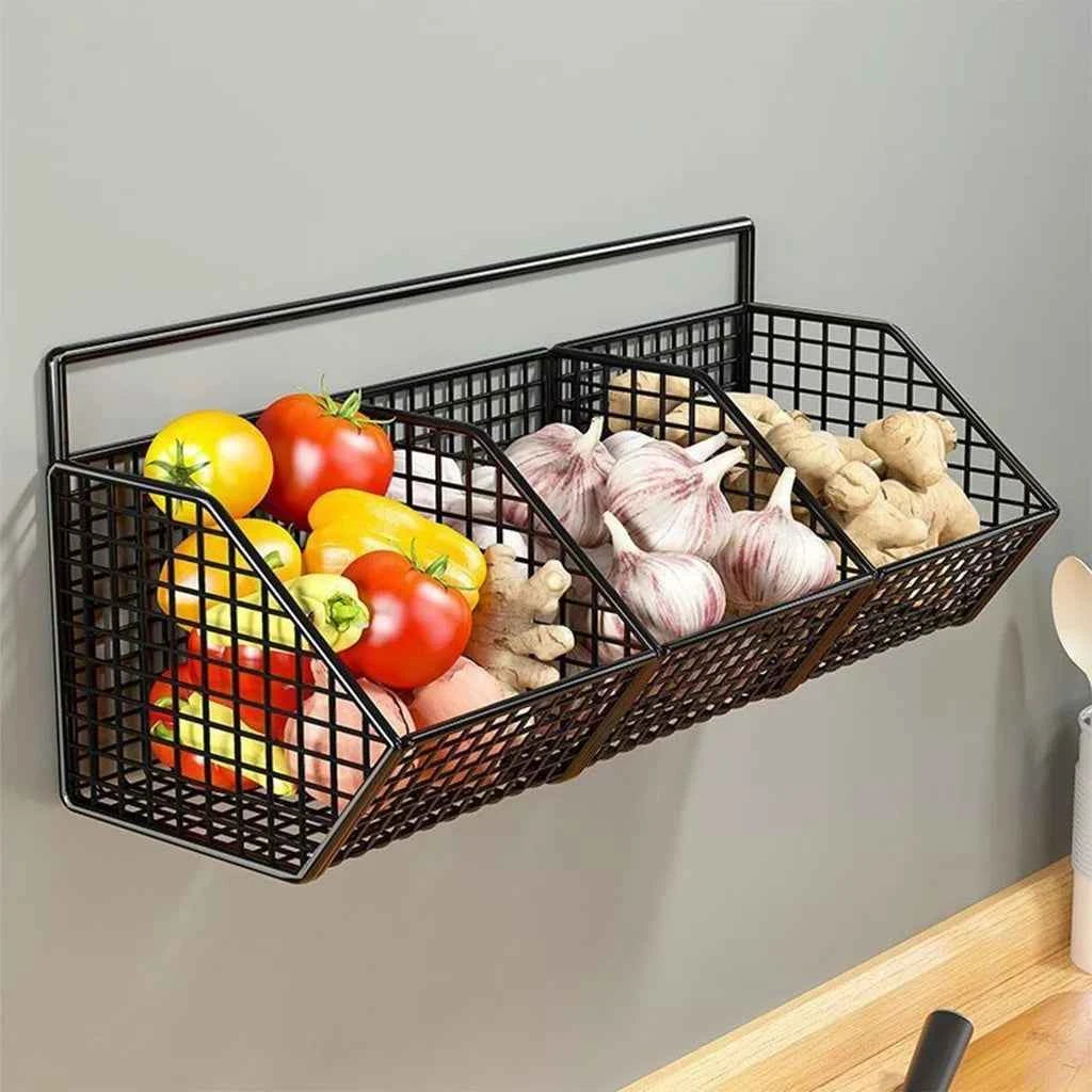 Wall Mounted Kitchen Storage Basket Durable Wire Storage Rack for Vegetables and Fruits Suitable for Home Organization