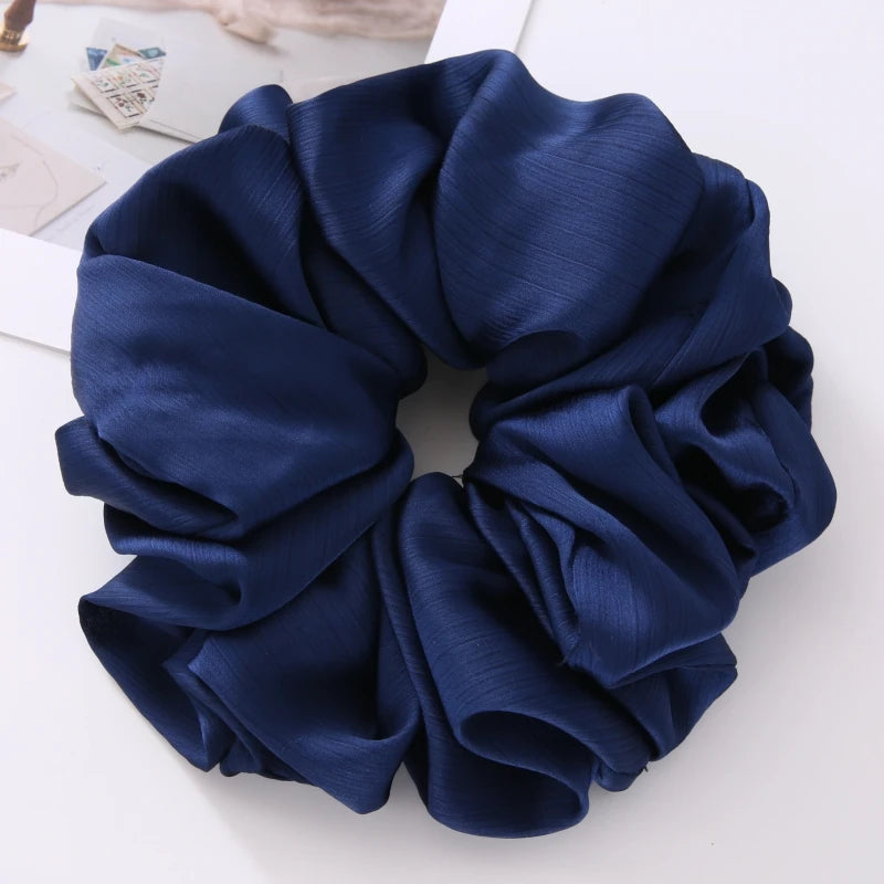 17Colors Big Size Crepe Satin Scrunchies Muslim Women Custom Elastic Volumizing Oversized Neat stitching Bunch Hair Tie - NamafadStore