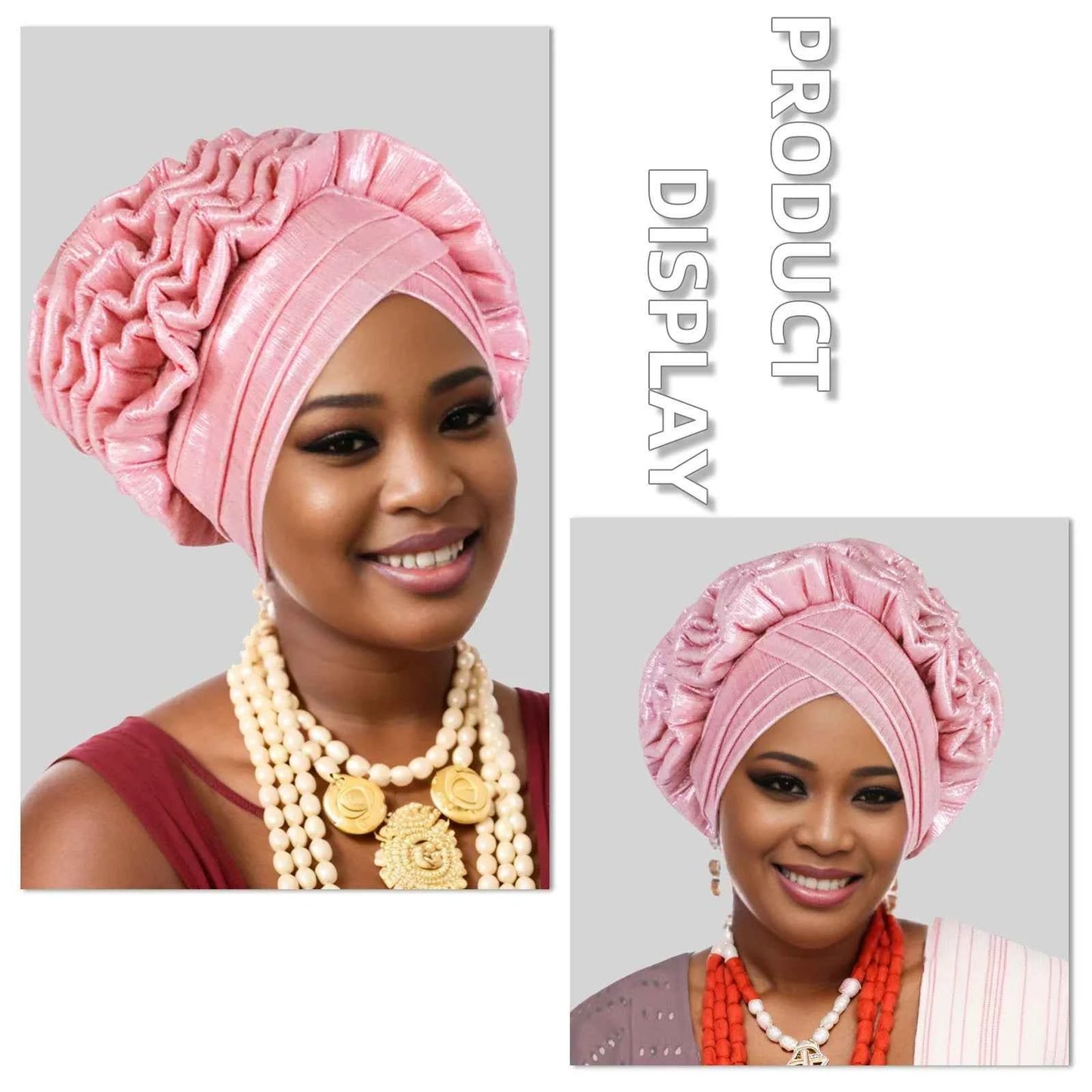 New Fashion African Auto Gele Headties Muslim Glitter Ruffled Turban Hijab Bonnet Nigerian Wedding Festival Baotou Hat for Woman