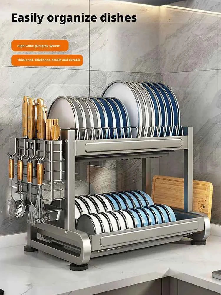 Kitchen Dish Bowl Drainer Storage Rack Countertop Dinnerware Organizer Drain Basket Household Dish Drying Rack Stand Shelf