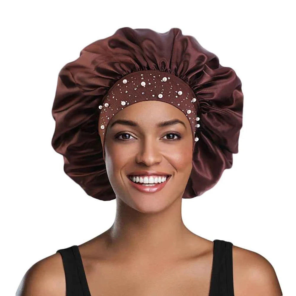 Newly Satin Sleep Cap Rhinestone Sleeping Bonnet Women Hat Night Hair Care Salon Shower Makeup Headband Muslim Hijab Head Cover
