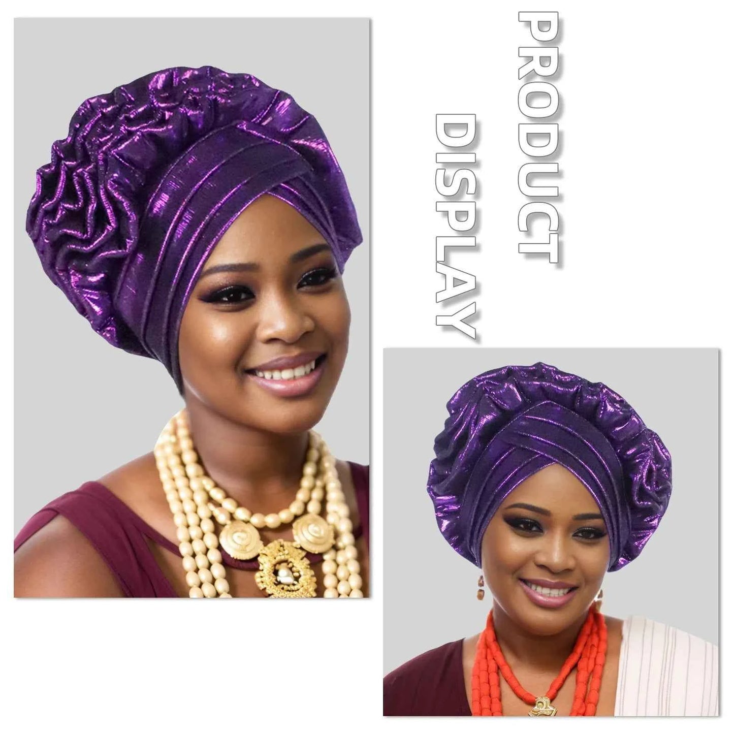 New Fashion African Auto Gele Headties Muslim Glitter Ruffled Turban Hijab Bonnet Nigerian Wedding Festival Baotou Hat for Woman