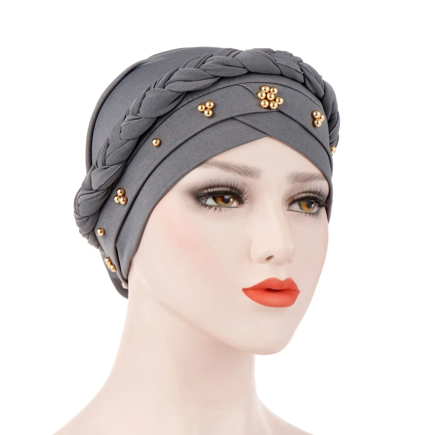 Women Lady Beads Muslim Braid Head Turban Wrap Cover Cancer Chemo Islamic Arab Cap Hat Hair Loss Bonnet Beanies Fashion - NamafadStore