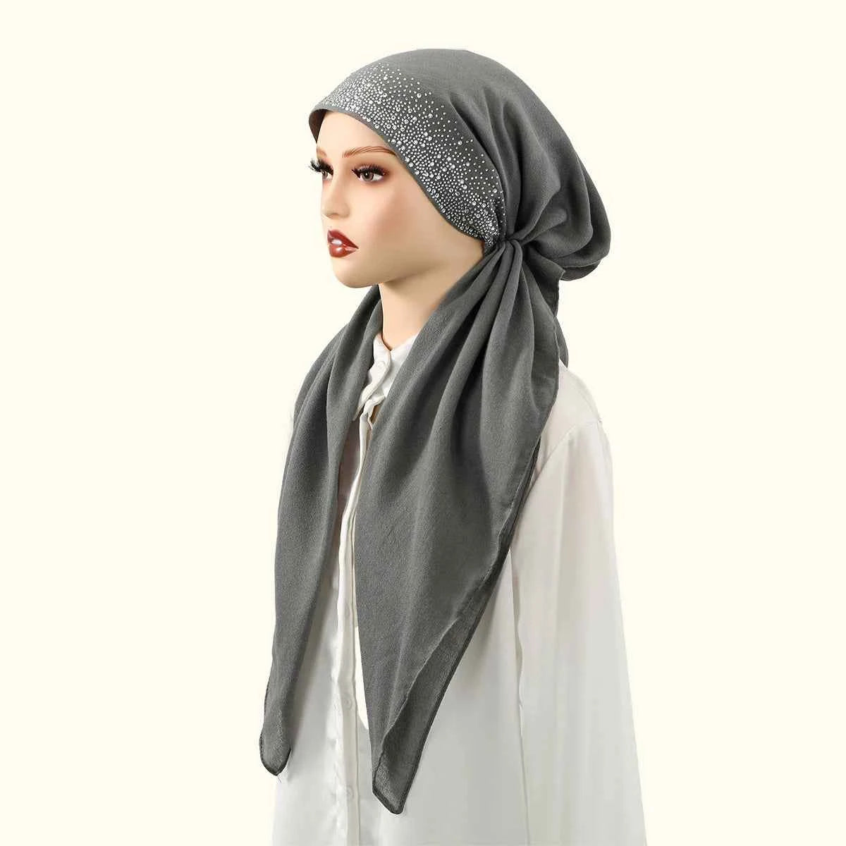 Fashion Diamond Cotton Elastic Headband Cap For Woman Muslim Hijab Hat Lady Fashion Instant Scarf Islamic Turban