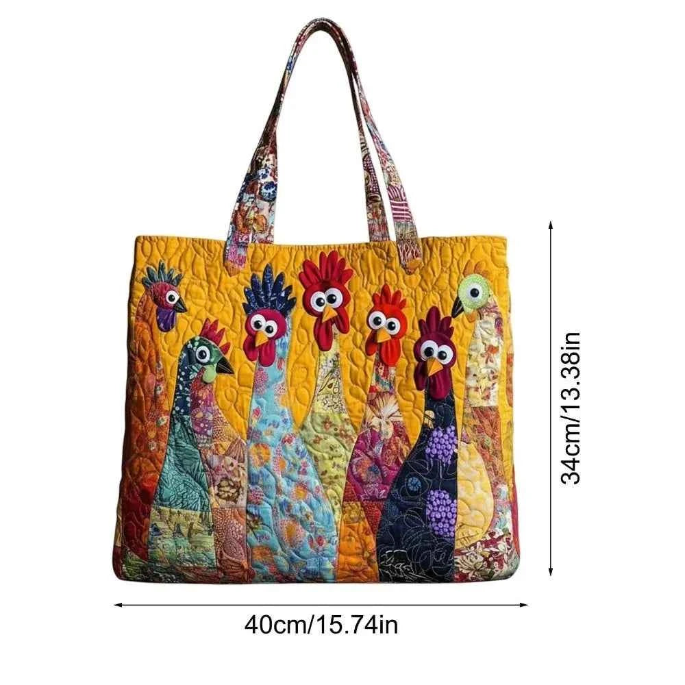 Vintage Quilted Tote Bag Lightweight 3D Printed Patterns Shoulder Bag Large Capacity Cotton Travel Handbag Women Accessory