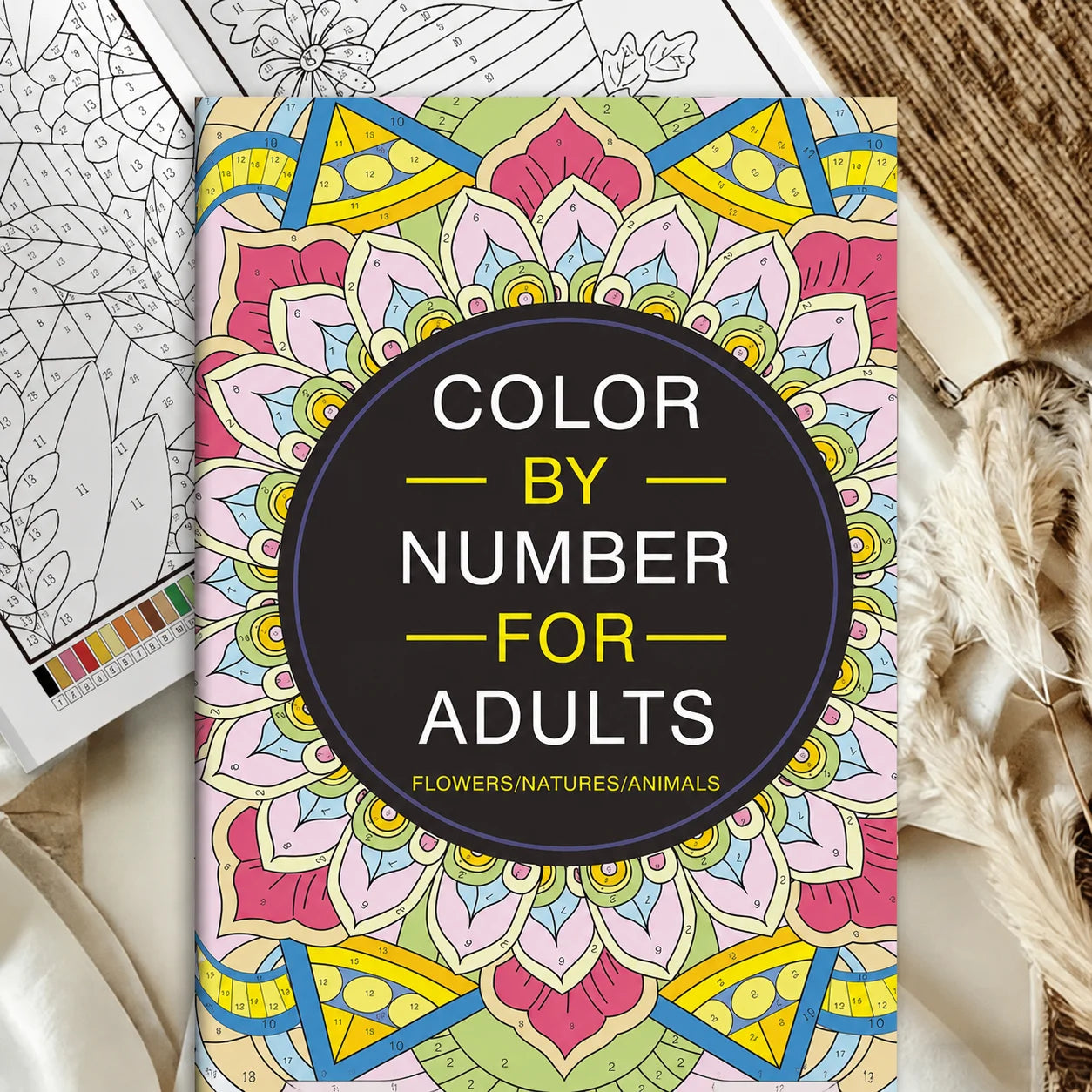 32-Page Color by Number Book for Adults – Mandala, Flower & Animal Coloring