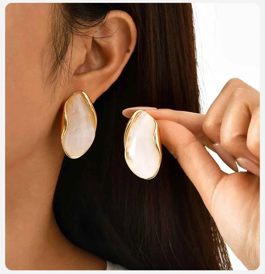 Vnox 2025 Autumn New Brown Resin Geometric Stud Earrings,Stainless Steel 18k Gold-plated Ear Needle,Piercing Jewelry For Women