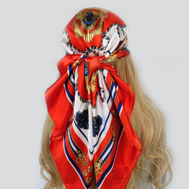 New 90*90cm Retro Brand Women Silk Scarf Bandanna Fashion Bohemian Pattern Square Hijab Lady Wrap Headband foulard muffler