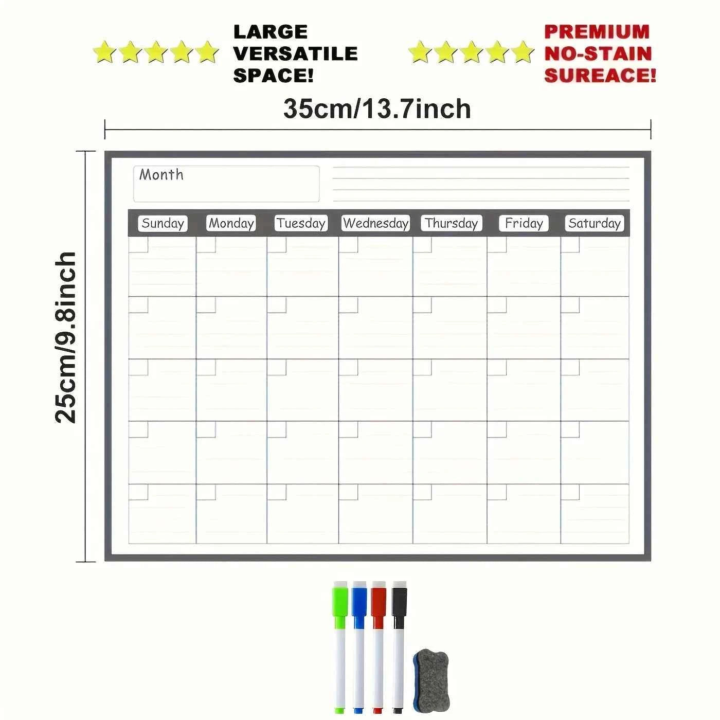 Magnetic refrigerator calendar planner is erasable and reusable, making it easy to organize kitchen refrigerators and meal plans