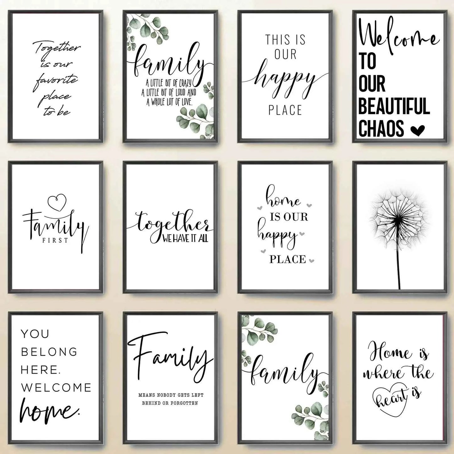 Happy Family Quote Wall Art Black White Poster Love Heart Print Nordic Canvas Painting Minimalist Picture Living Bedroom Decor