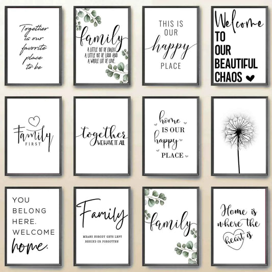 Happy Family Quote Wall Art Black White Poster Love Heart Print Nordic Canvas Painting Minimalist Picture Living Bedroom Decor