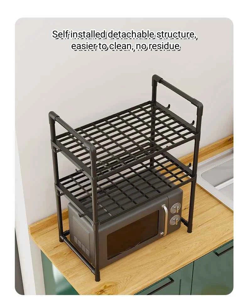 1pc Microwave Oven Storage Rack, Space-saving Countertop Kitchen Utensils Tableware Organizer, Kitchen Accessories Plastic Shelf