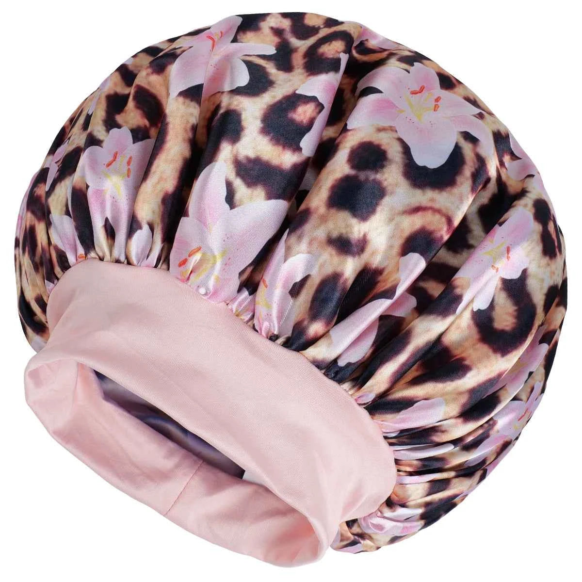 1PC Women's Leopard Print Satin Sleep Bonnet - Adjustable Night Cap for Hair Protection While Sleeping