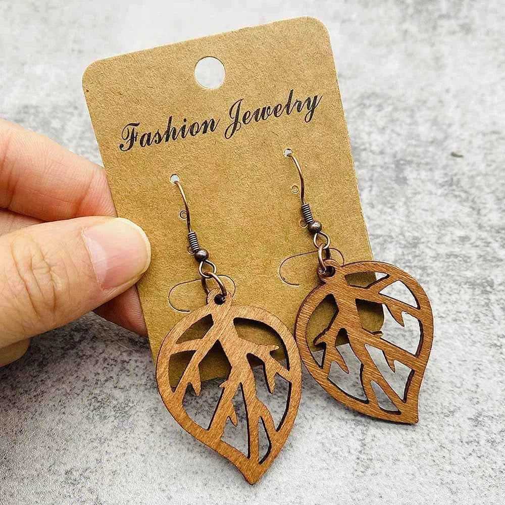 Vintage Hollowed Out Wooden Earrings Fashionable  Bohemian Style Creative Geometric Earrings Set for Women's Daily Wear