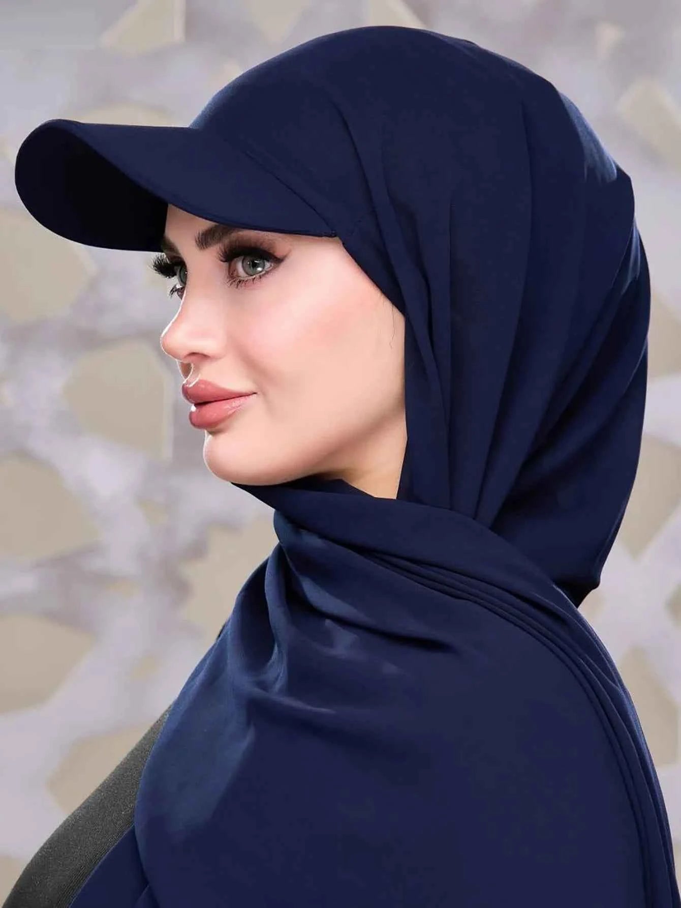 New Trendy Musilm Women Jersey Hijab with Base Ball Cap Summer Sports Cap Ready To Wear Instant Jersey Sport Hijabs