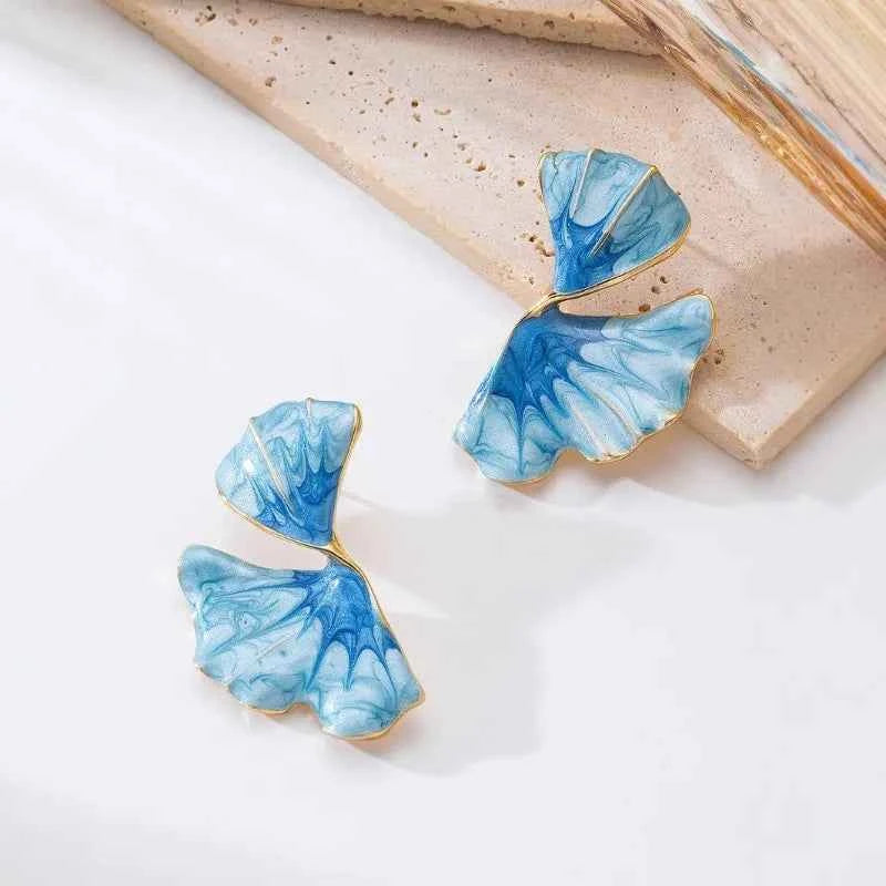 Blue Wavy Oil-Dripping Flower Stud Earring Women Girls Gifts Fashion Jewelry Accessories Hot Sale Party Gift 2025 New Style