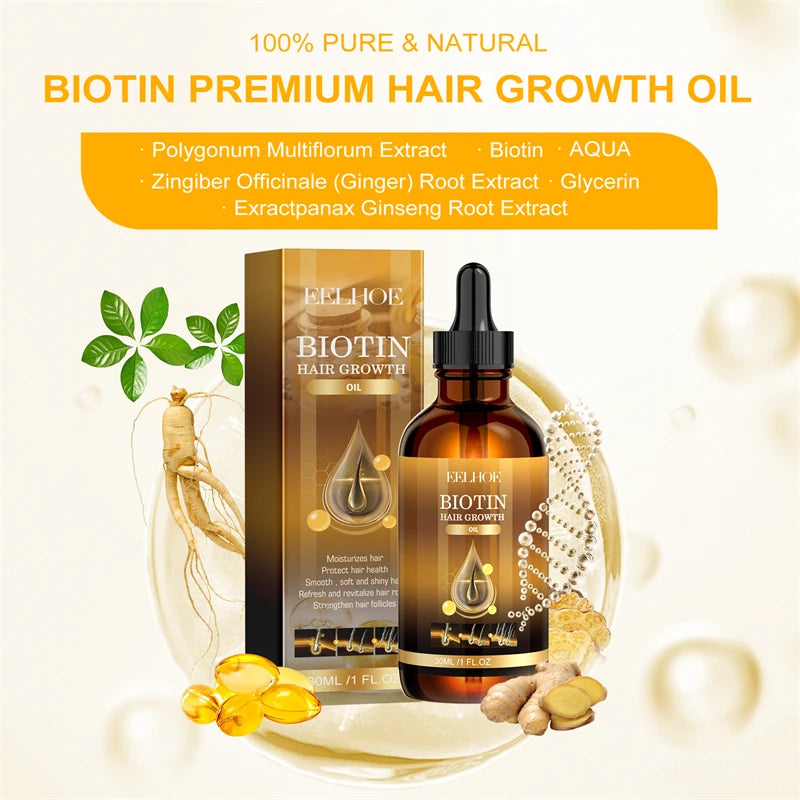 2pcs Biotin Hair Growth Solution Dense Hair Oil Deep Moisturising Scalp Massage Treatment Thickening & Smoothing Hair Care Oil