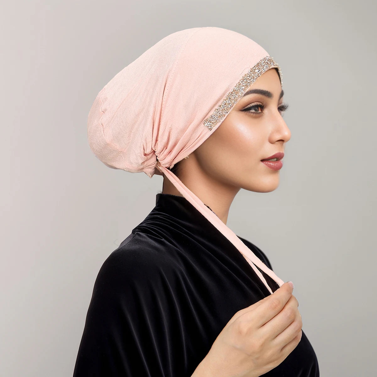 New Modal Rhinestone Band Muslim Turban Hat Inner Hijab Caps Islamic Underscarf Bonnet India Hats Female Headwrap Turbante Mujer - NamafadStore