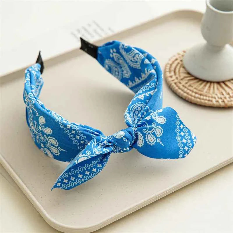 Fashion Paisley Bandana Headband for Women Top Knotted Bow Hairbands Cute Rabbit Ear Turban Headwrap Hair Band Girls Accessories