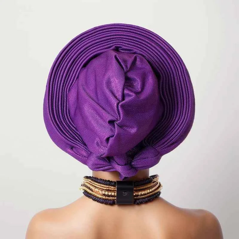 Nigerian Wedding Geles African Headtie Auto Gele Turbans for Women Aso Oke Fabric Muslim Headwear Headpiece Female Head Wraps