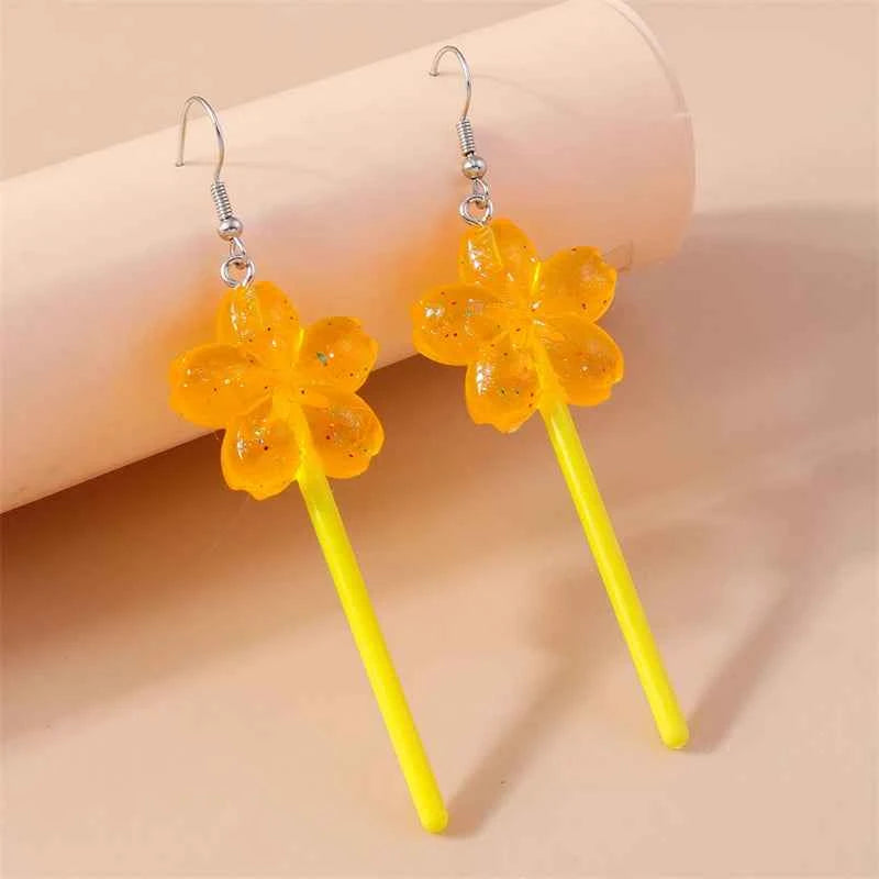Sweet Candy Color Lollipop Drop Earrings for Women Funny Simulation Food Flower Dinosaur Dangle Hook Earrings Girls Jewelry Gift
