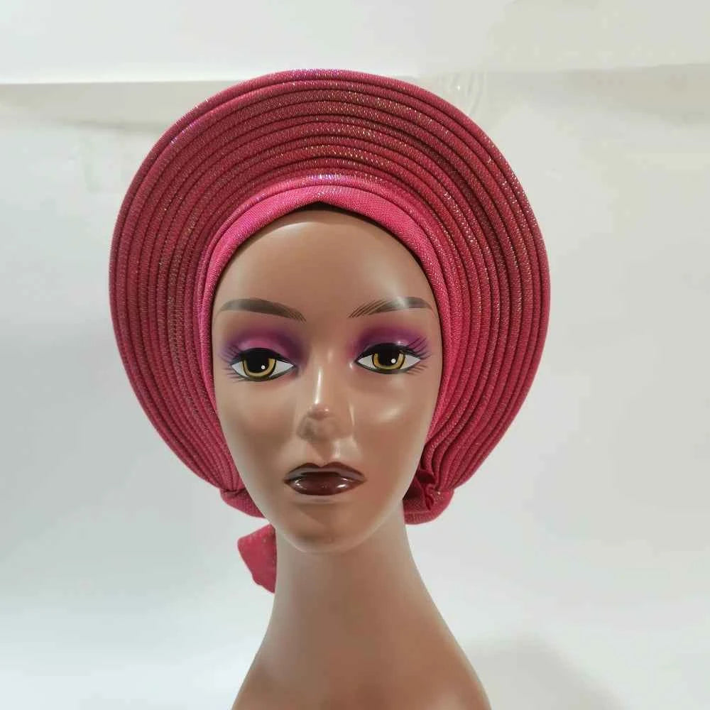 High Quality African Headtie Turban Nigerian Headtie Aready Made Auto Gele Turban Headwrap for Wedding Party XM205-1