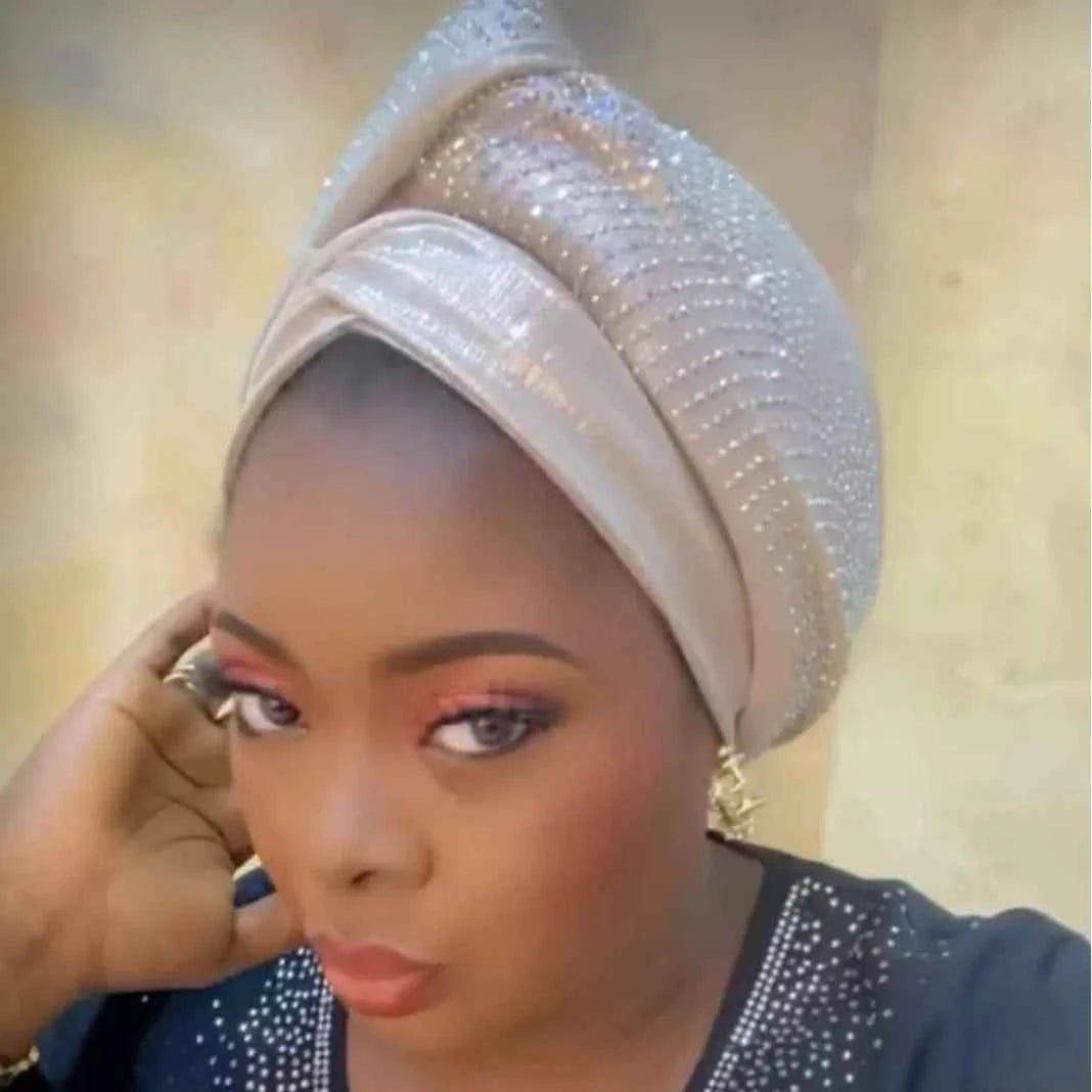 Glitter Diamonds Headband Turban Cap African Headtie Women's Head Wraps Headscarf Bonnet Nigerian Wedding Party Headwear Hat