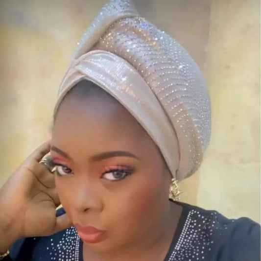 Glitter Diamonds Headband Turban Cap African Headtie Women's Head Wraps Headscarf Bonnet Nigerian Wedding Party Headwear Hat