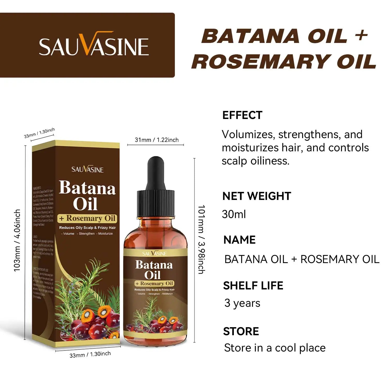 30ML Batana Oil with Rosemary for Hair Growth Reduce Hair Loss Organic Oil for Strengthening Scalp Moisturizing Hair Care Oil - NamafadStore