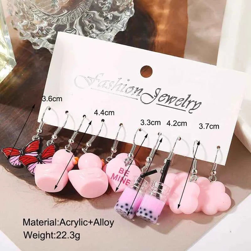 Colorful Butterfly Heart Cartoon Dangle Earrings Set For Women Girl Kids Cute Duck Clouds Resin Drop Earring Jewelry Accessories