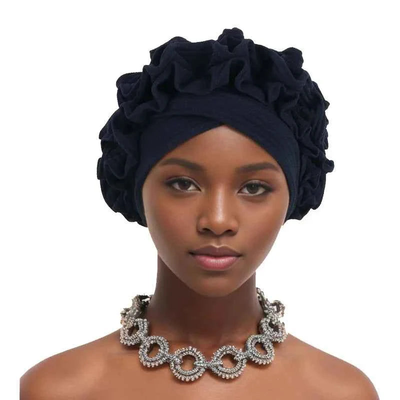 Ruffle Flower Women’s Turban Cap – African & Indian Headwrap, Muslim Bonnet Headscarf