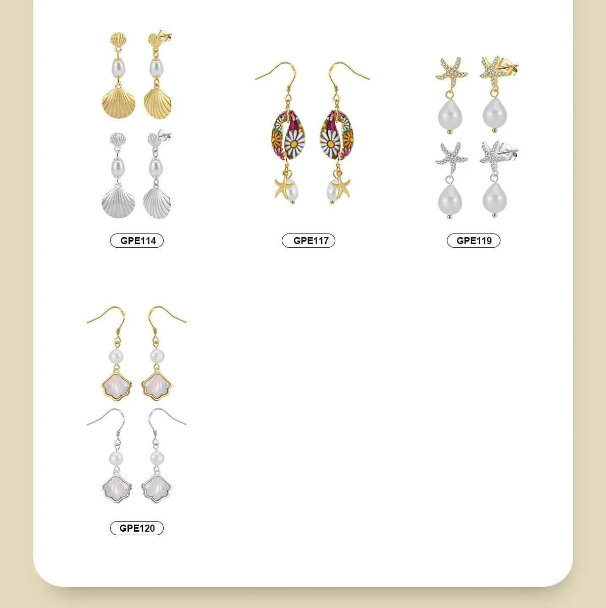 Effie Queen Natural Freshwater Pearls With Starfish Style & Floral Pattern Ornament 925 Sterling Silver Dangle Earrings GPE117