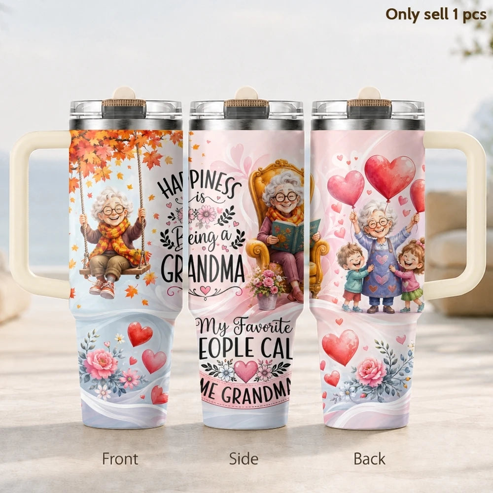 Happy Grandma Life Vacuum Flasks 40oz 3rd Gen Vacuum Insulated Stainless Steel Tumbler Cup with Handle Straw Lid