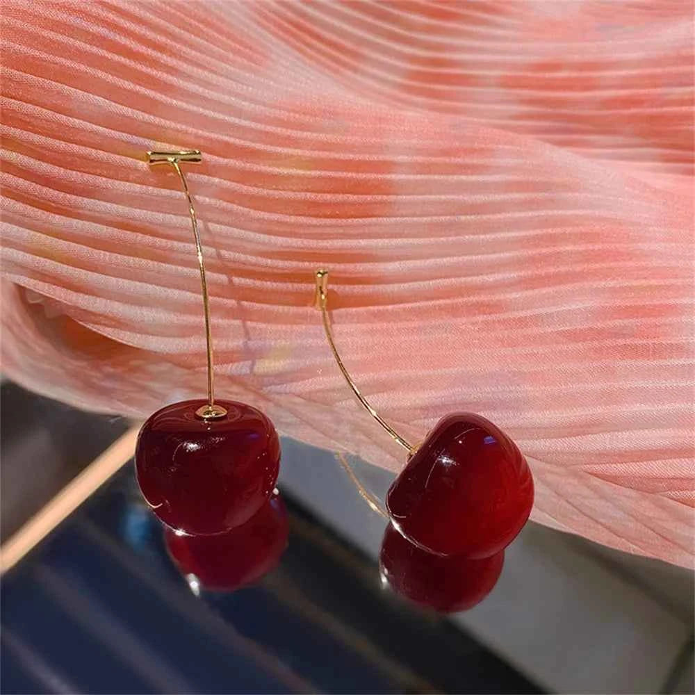 Cute Cherry Fruit Acrylic Earrings Fashionable Resin Cherry Earrings For Women Kpop Jewelry Trendy Accessories