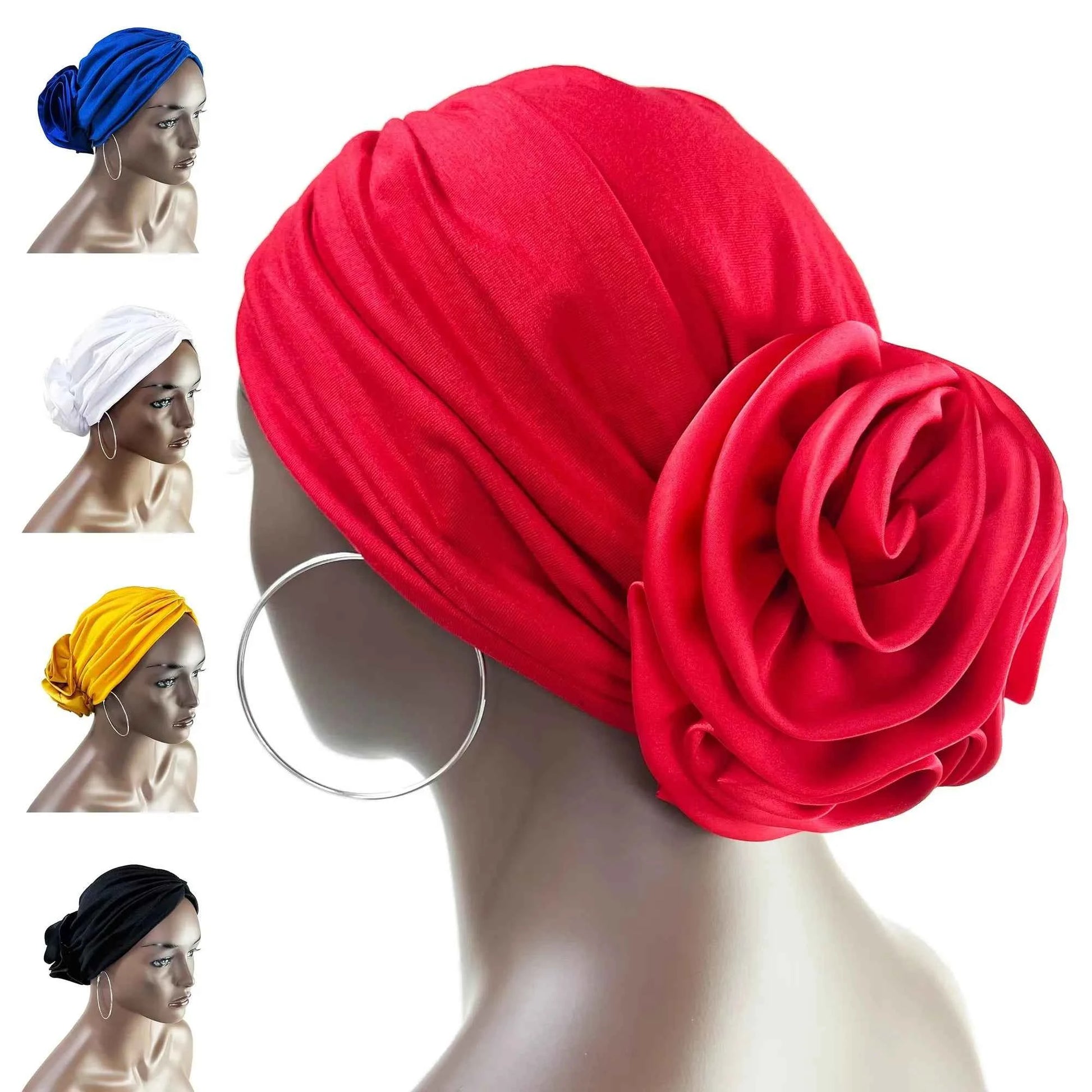 New Fashion Satin Flowers Turban Hijab Hats African Head Wraps Elastic Muslim Hats Breathable Chemo Cap For Women Girls