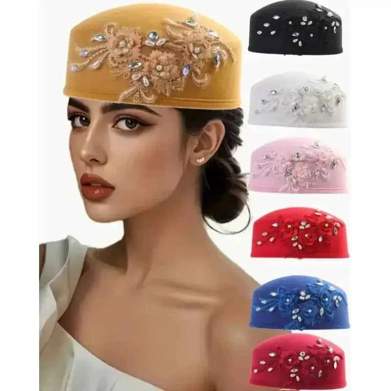 Fashion Summer Autumn African Turban Hat for Women Church with Flower Soft Caps for Party Casual Head Wrap African Headtie